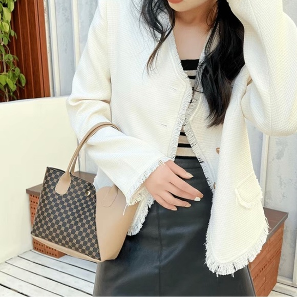 Brown Checkered Pattern Mini Tote Bag - Picture 6 of 13